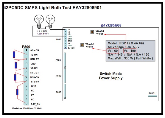 lg plasma tv power supply test with light bulbs