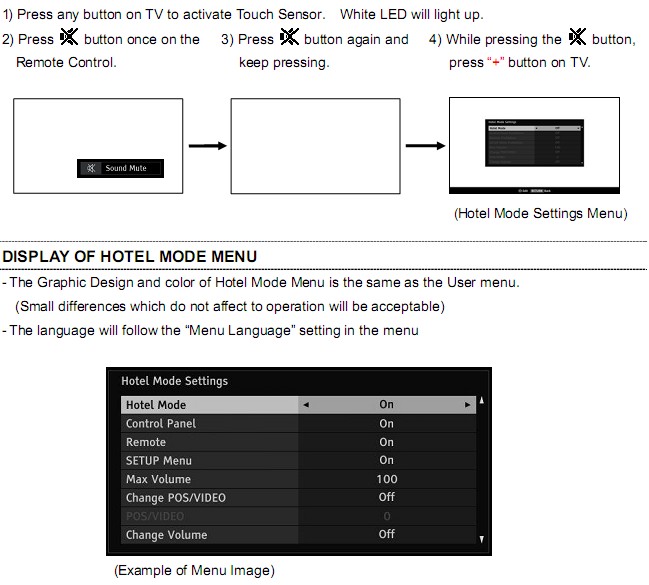 toshiba entering hotel mode menu